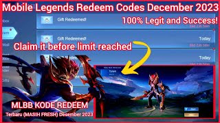 3 ML Redeem Codes December 13 2023  Hurry Up this is 100 legit Mobile Legends Skin Random codes [upl. by Ball]