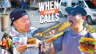 Shoving EVERYTHING in Our MOUFS at FOODIELAND  When Foodie Calls Ep 16 [upl. by Rotkiv]