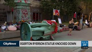 Egerton Ryerson statue knocked down [upl. by Magner]