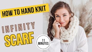 How to hand knit a scarf  11 Minutes Hand Knitting Infinity Scarf [upl. by Ibrahim]