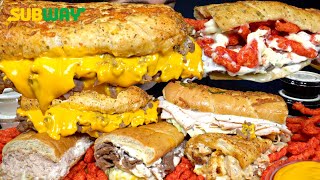 ASMR MUKBANG SUBWAY EXTRA LOADED SANDWICHES amp HOT CHEETOS  WITH CHEESE [upl. by Ahsiuq]