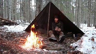 Winter Backcountry Bushcraft  Bedroll Pack amp Half Canvas Tent [upl. by Azerila728]