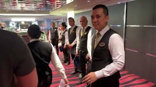 MSC Meraviglia Cruise Ship Waves Restaurant Greeters Lunch Deck 5 April 22nd 2023 4K video [upl. by Lama730]