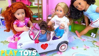 Baby Dolls sisters get new car for their mini doll Play Toys family story [upl. by Becka675]