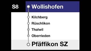 ZVV Ansagen  S8 Pfäffikon SZ – Thalwil – Zürich Wollishofen [upl. by Letnuahc]