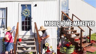 MOBILE HOME MAKEOVER  DECK amp FRONT STEPS COMPLETED  SINGLE WIDE  HOME REFRESH UPDATE [upl. by Groome337]