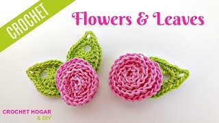 CÓMO TEJER FLORES ROCOCO CON HOJAS A CROCHET🌺 [upl. by Peddada]