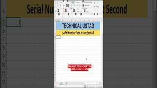 Serial Number Type in Seconds  Automatic Serial Number in Excel  Quickly Fill Seriesshorts [upl. by Haraf]