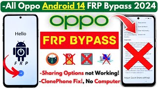 All Oppo Android 14 Frp Bypass 2024 Clone Phone Oppo Frp Google Account Share Options Not Working [upl. by Savadove]