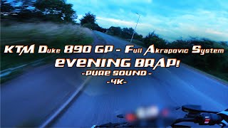 KTM Duke 890 GP  Full Akrapovic System  Evening brap PURE SOUND 4K [upl. by Ailyt]