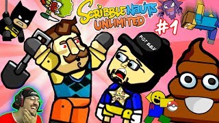 SAVAGE HELLO NEIGHBOR BATMAN vs POOP EMOJI FGTEEV SCRIBBLENAUTS UNLIMITED w Roblox amp Minecraft [upl. by Aratak]