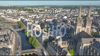 Aerial View Of Gothic Cathedral Of SaintCorentin In Quimper France  Drone footage on HOsiHOcom [upl. by Cutlor]