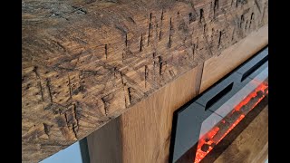 How to distress wood to make it look like an aged weathered barn beam farmhouse fireplace mantel [upl. by Padriac450]