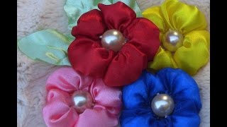 Flor com enchimento passo a passo  RIBBON ROSES fabric flowers [upl. by Sells]