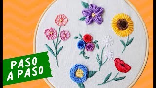 🧵7 PUNTADAS BASICAS para Bordar Flores a Mano 🌷 Bordado PASO a PASO [upl. by Yllod]