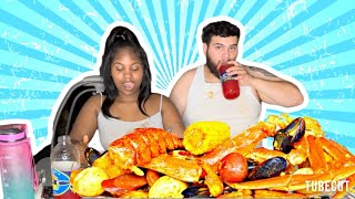 TRY NOT TO GET A SPOT ON YOUR WHITE TEE SEAFOOD BOIL CHALLENGE seafood mukbang foodchallenge [upl. by Selokcin]