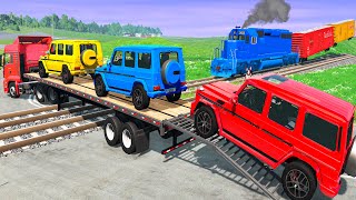 TRANSPORTING PIXAR CARS amp FRUITS WITH COLORED amp JOHN DEERE vs CLAAS vs TRACTORS  BeamNGdrive 962 [upl. by Ennoirb]