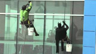 Superhero window washers clean St Francis Childrens Hospital windows [upl. by Rebeka]