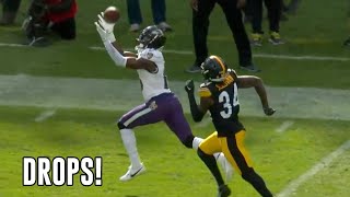 Every Ravens Dropped Pass vs Pittsburgh Steelers  Ravens vs Steelers 2023 Highlights [upl. by Atiuqihc]