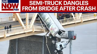 Louisville Bridge Driver rescued after semitruck dangles from bridge  LiveNOW from FOX [upl. by Anole737]