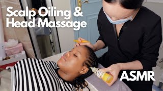 ASMR CHINESE SPA HEAD MASSAGE WITH SCALP OILING on CORNROWS  RELAXING AND SLEEP INDUCING [upl. by Iuq886]