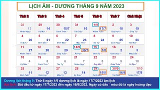 Lịch âm dương tháng 9 năm 2023  Lịch vạn niên và những ngày lễ tháng 92023 [upl. by Tab]