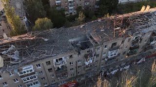 Residential buildings heavily damaged after Russian airstrike in Kramatorsk [upl. by Suoivart363]