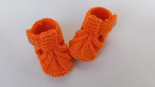 baby socks knitting design with buttonswoolen shoes design for babiesbaby booties knitting [upl. by Tur532]