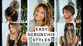 7 EASY  CUTE SCRUNCHIE HAIRSTYLES  Hair Tutorial [upl. by Une]