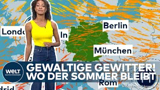 DEUTSCHLAND quotLokale Unwettergefahrquot Brütende Hitze und gewaltige Gewitter So wird das Wetter [upl. by Lemaceon]