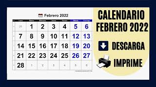 CALENDARIO FEBRERO 2022  PARA IMPRIMIR Y DESCARGAR GRATIS [upl. by Milah386]