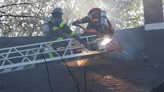 Roof Operations Durning A 2 Alarm Apt Fire in Endicott [upl. by Evslin]