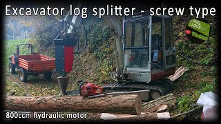 Excavator logwood splitter screw type 800ccm version  Bagger Holzspalter [upl. by Akcirred]