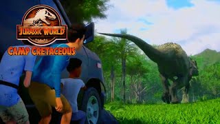 Masranis Helicopter Shooting Indominus Rex  Jurassic World Camp Cretaceous [upl. by Nylg]