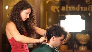 ASMR 💈 LADY BARBER “ITALIAN MULLET” [upl. by Nospmoht]