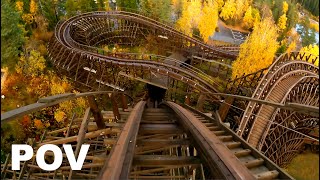 Thundercoaster Front Row POV Tusenfryd Vekoma Wooden Roller Coaster [upl. by Ysiad]