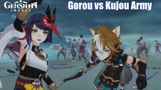 Genshin Impact  Shogun Army vs Resistance Full Fight Gorou vs Kujou Sara [upl. by Gaut]