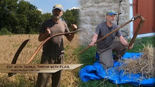 Hand Threshing with Sickle Scythe and Flail  at the Schumacher Farm Park [upl. by Llet]