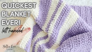 LEFT HANDED CROCHET  FAST AND EASY BLANKET  BEGINNER FRIENDLY  Bella Coco Crochet [upl. by Skipper]