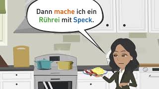 Deutschlernen mit Dialogen A1  Frühstück Mittag und Abendessen  Vokabular und Verbkonjugationen [upl. by Llacam609]