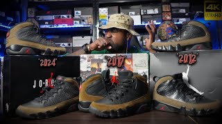 AIR JORDAN RETRO 9 quotOLIVEquot 2024 VS 2012 COMPARISON  MAJOR UPGRADE [upl. by Herbert]