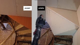 Habillage sous escalier tournant rails et placo [upl. by Henrik]