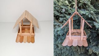 Vogelhäuschen selber bauen Vogelhaus aus Eisstielen und Holzstäben bauenDiy Vogelhaus [upl. by Neerak]