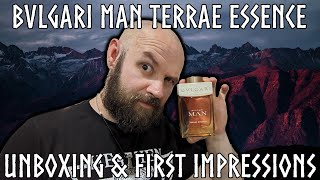 BVLGARI MAN TERRAE ESSENCE  FRAGRANCE UNBOXING amp FIRST IMPRESSIONS [upl. by Pilif337]