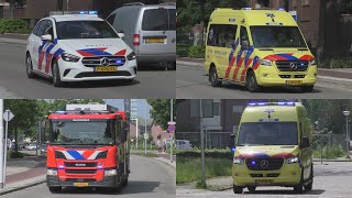 PRIO1A1 Hulpdiensten met spoed naar Medisch incident aan de Greide Eindhoven amp aankomst ziekenhuis [upl. by Ossie]