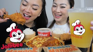 JOLLIBEE Feast with SAS Funny Spicy Chickenjoy with Spaghetti Mukbang  NE Lets Eat [upl. by Mighell]