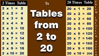 Tables from 2 to 20 in English In pair mode  Prism Infotech Hassan [upl. by Akamaozu]