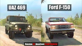 Spintires Mudrunner UAZ 469 vs Ford F 150  Russian vs American Scout Vehicle [upl. by Atsev]