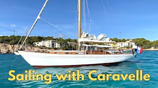 LIVING ABOARD A CLASSIC WOODEN BOAT 1962 Laurent Giles 45ft Caravelle Full tour amp interview [upl. by Amhser]