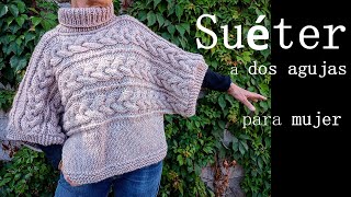 SuéterPoncho a dos agujas para mujer ¡Paso a paso [upl. by Atinor]